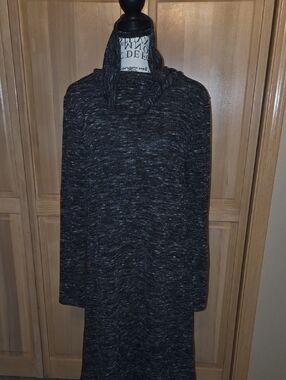 Banana Republic Factory Black Heather Cozy Cowl-Neck Fit-and-Flare Sweater Dress